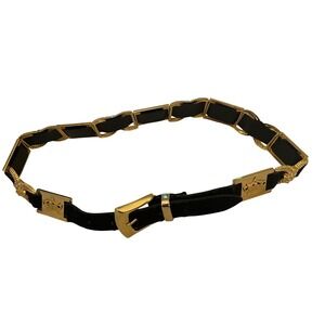 Dolce & Gabbana Vintage Velvet Belt – Gold Baroque Lion & Crown Medallion